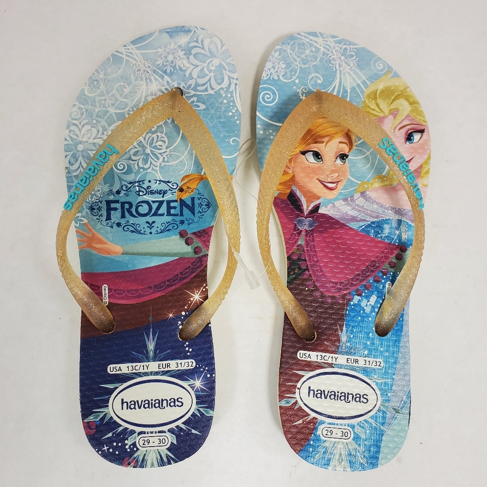 New Havaianas Disney FROZEN Elsa Anna Girls Youth Sandals - Flip Flops